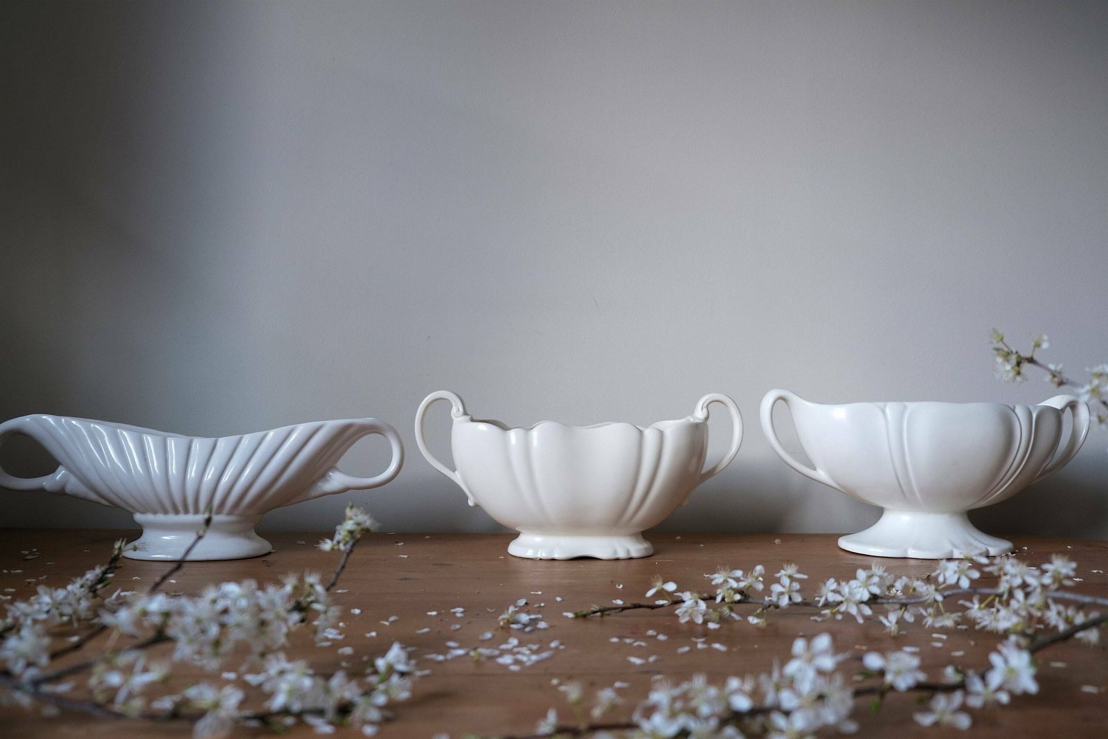 Vintage Mantle Vase With Twin Handle, Art Nouveau Vase, Vintage White Posy Vase photo for sale