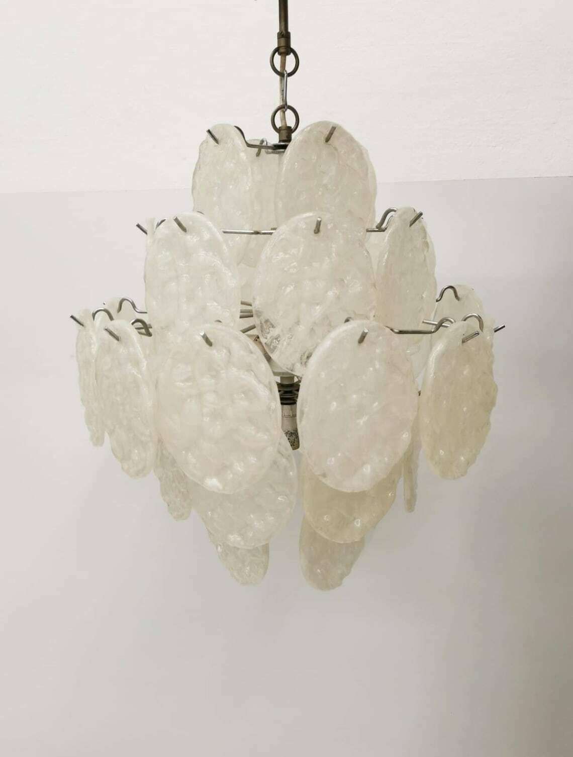 Gelo Italian Lucite Chandelier Sculptural Textured Discs   Ice Glass 1960s