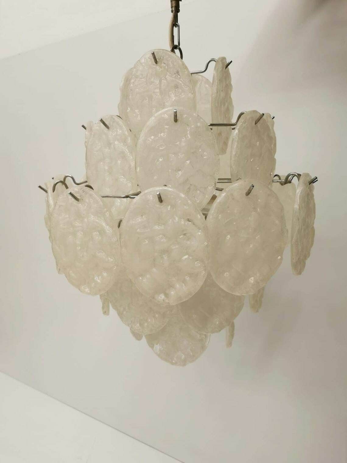 Gelo Italian Lucite Chandelier Sculptural Textured Discs   Ice Glass 1960s photo furniture