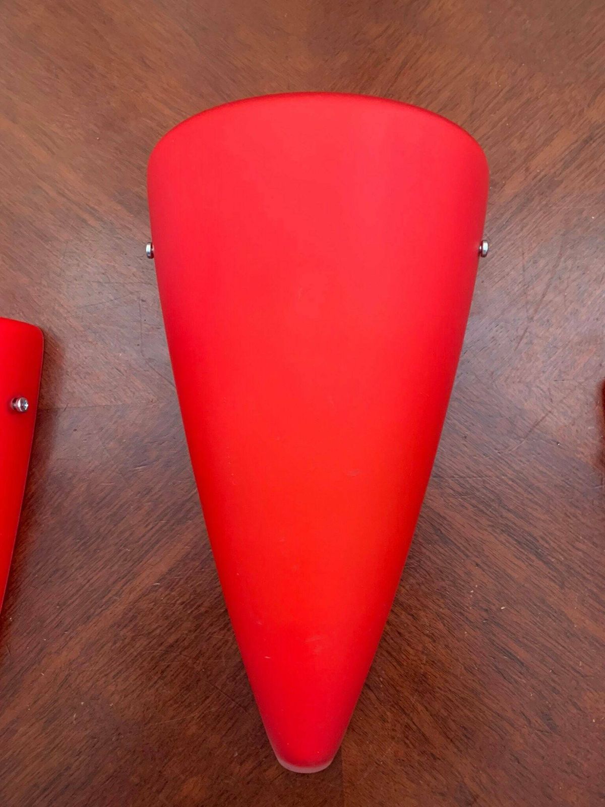Original Vintage Trio Of Vianne Mcm Satin Glass Odeon Wall Lights/Sconces In Crimson Red photo 395.0