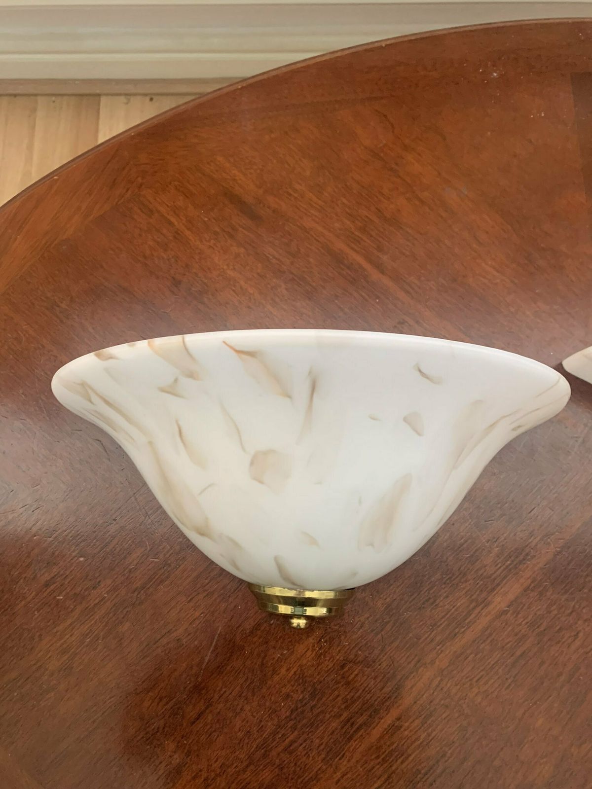 A Classy Vintage Pair Of Art Deco Style Cased Glass Odeon Wall Lights/Sconces White Marbled Effect photo furniture
