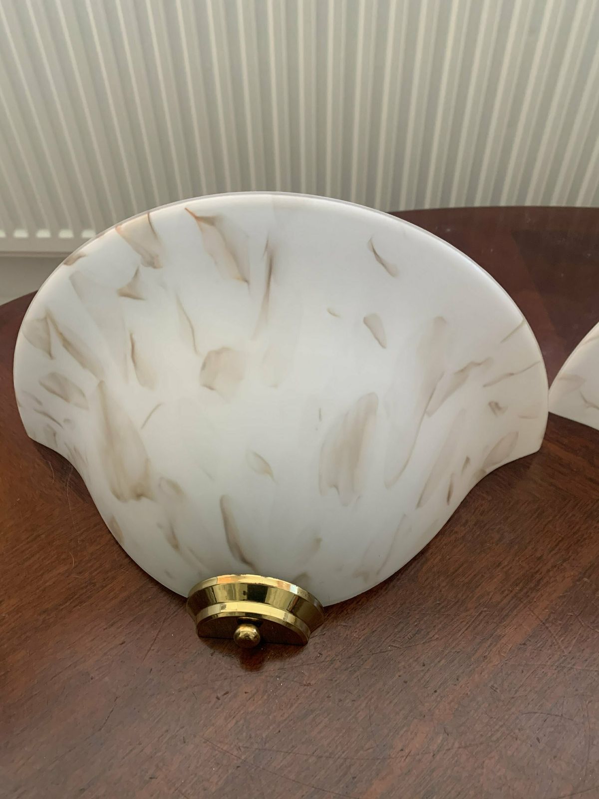 A Classy Vintage Pair Of Art Deco Style Cased Glass Odeon Wall Lights/Sconces White Marbled Effect photo for sale