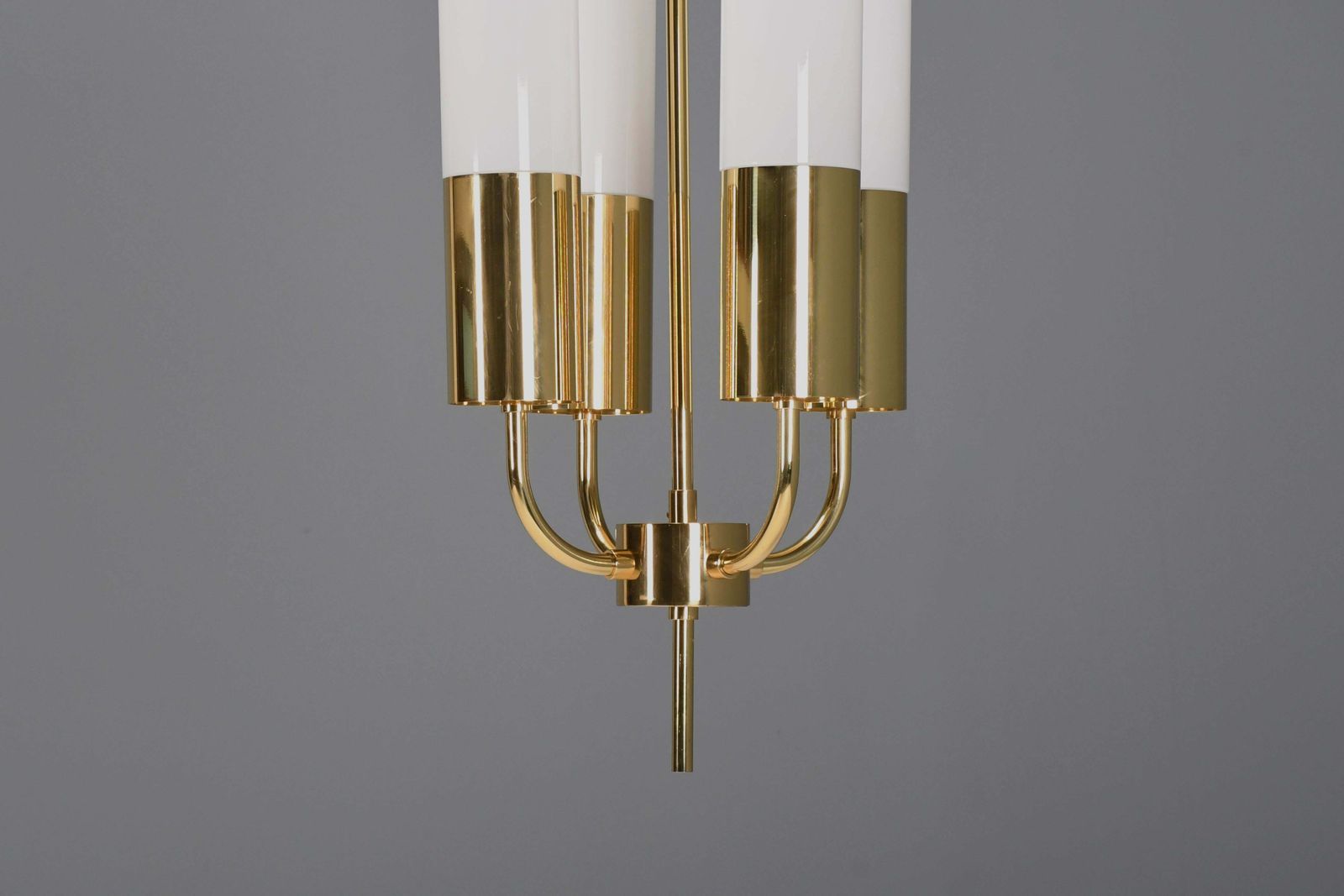1 Of 2 Large Glashütte Limburg Brass & Opaline Chandelier, 1970s photo 2042.0