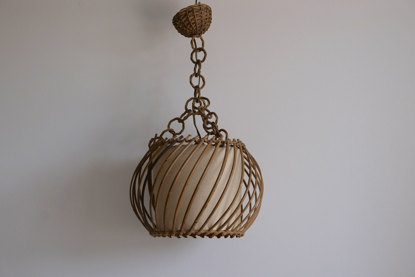 Vintage Rattan Light Shade, Vintage Wicker Shade, Midcentury Shade, Petal Light Shade
