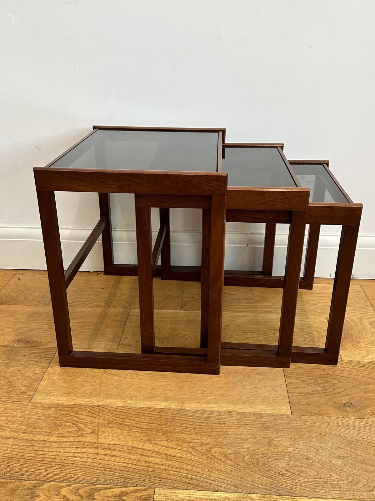 Rosewood  Danish Midcentury Smoked Glass Nest Of 3 Tables photo Furniture