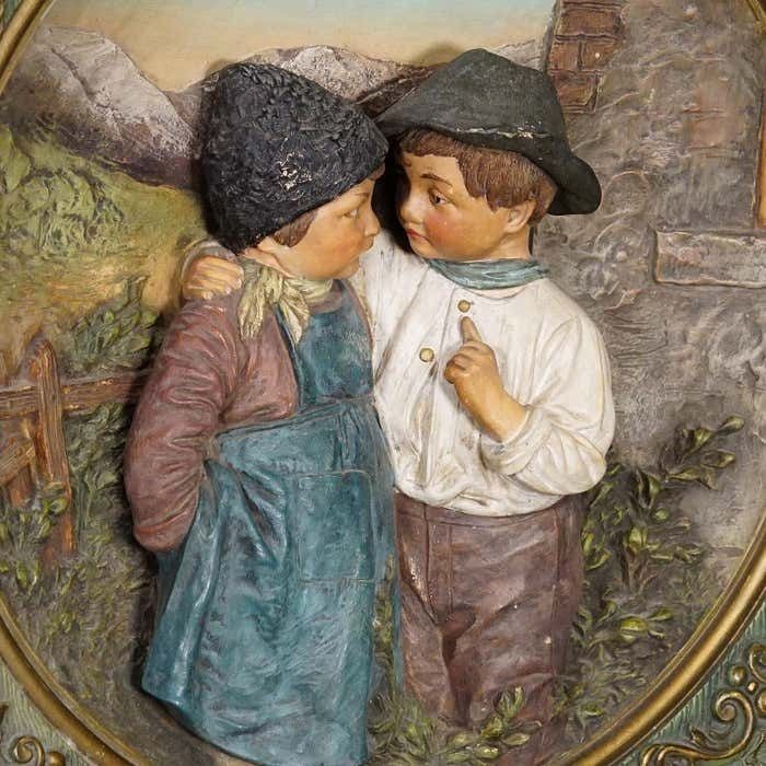 Terracotta Wall Plate With Lovely Children In Traditional Costumes By Johann Mar photo vinterior