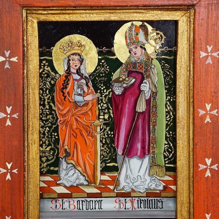 Antique Oil Painting With Four Saints, Germany Ca. 1920s photo Art