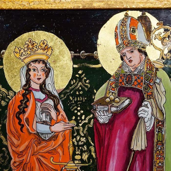 Antique Oil Painting With Four Saints, Germany Ca. 1920s photo vinterior