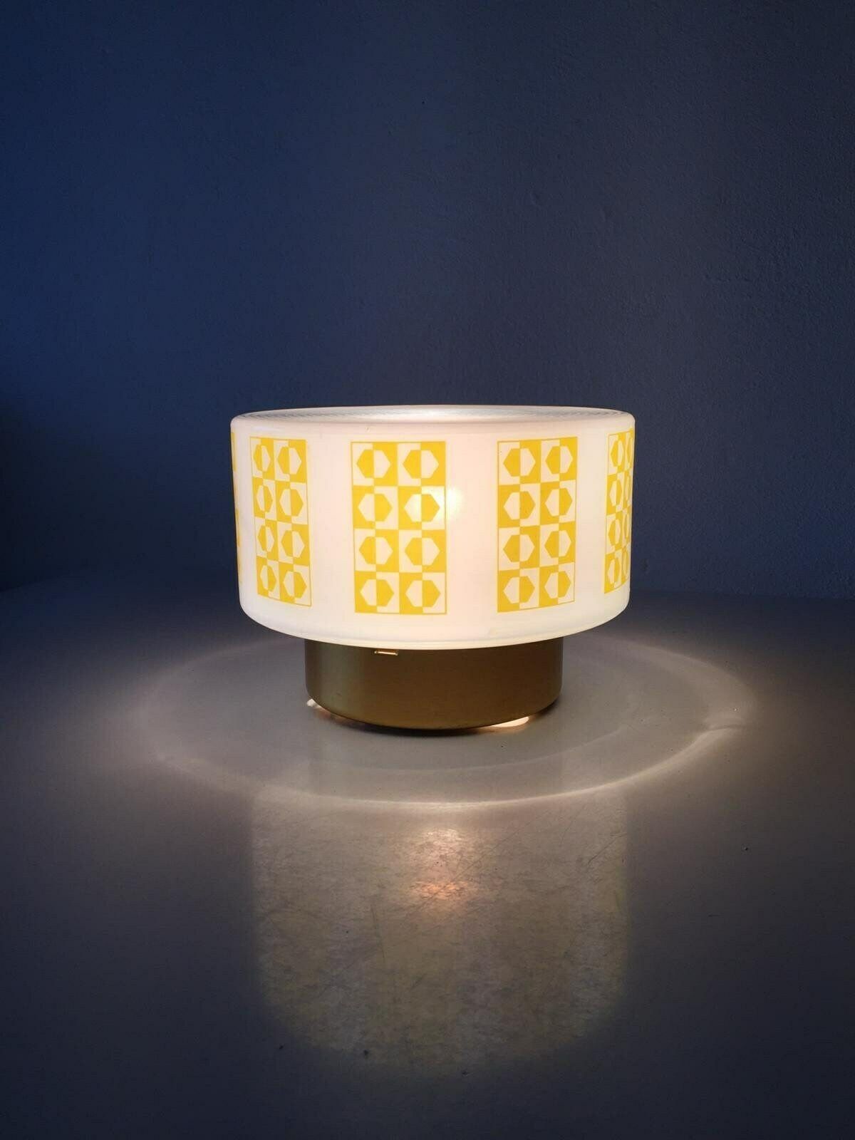 50s Wall Lamp By Veb   Beautiful Opal Glass Lampshade With Yellow Decoratives   Lighting Ddr Germany   Beleuchtungskombination Görlitz photo for sale