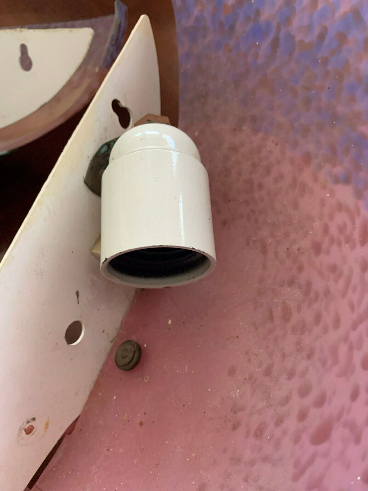 photo furniture Original Trio Of Retro Vintage Signed ‘Vianne Pour Arta’ Art Deco Style Odeon Pink & Purple Wall Sconces/Lights