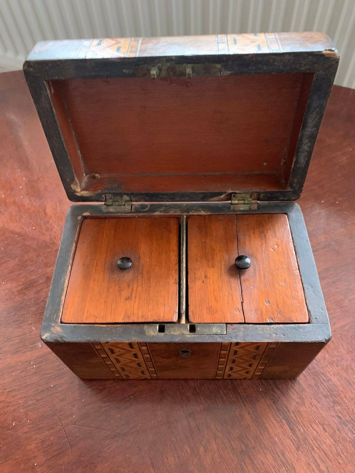 Antique Early Victorian Inlaid Marquetry Banded Walnut Tea Caddy photo buy