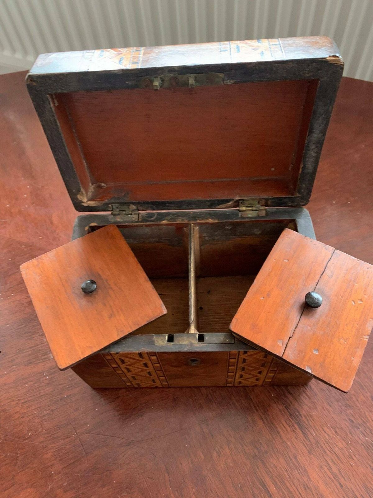 Antique Early Victorian Inlaid Marquetry Banded Walnut Tea Caddy photo vintage