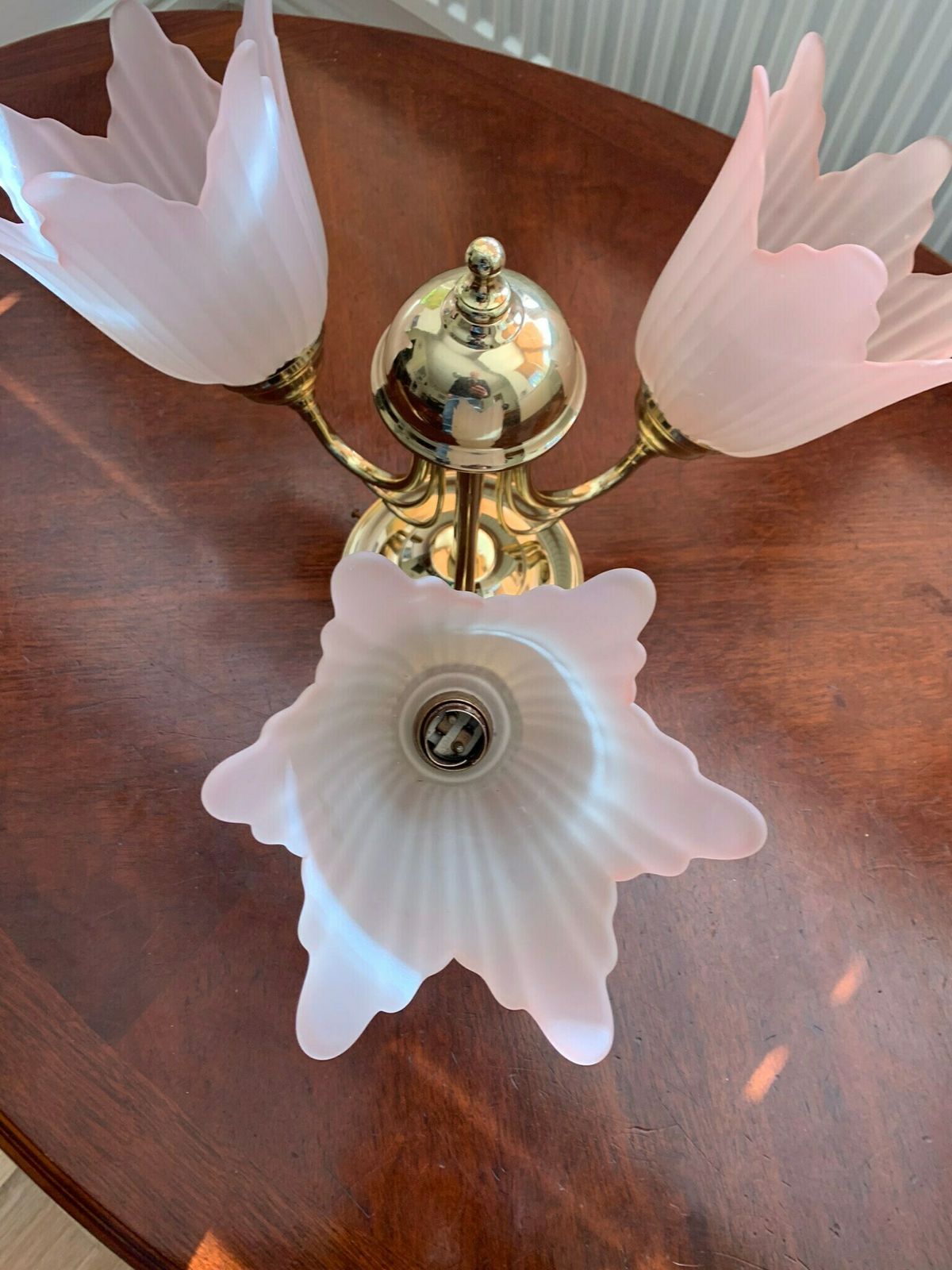Original Matching Pair Of Retro 80s Pink Glass Flowers Chandelier photo Lighting