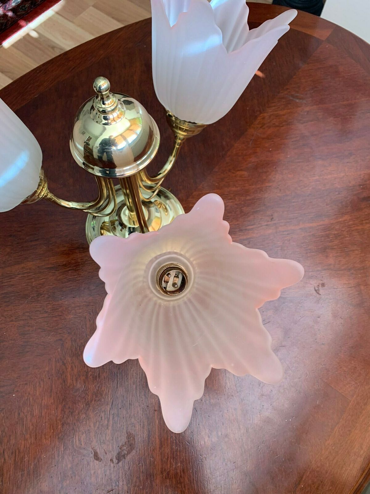 Original Matching Pair Of Retro 80s Pink Glass Flowers Chandelier photo 375.0