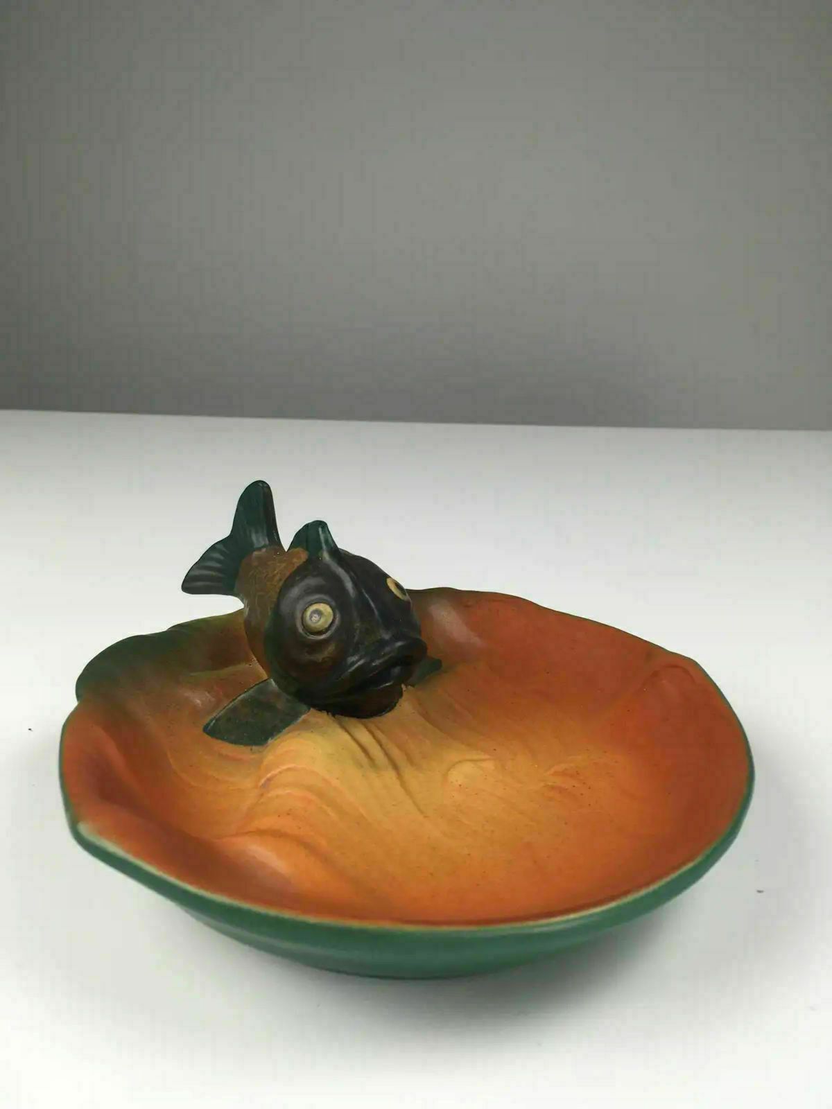 Danish Hand Crafted Art Nouveau Fish Ash Bowl By Axel Sorensen For P. Ipsens Enke 1920's photo vintage