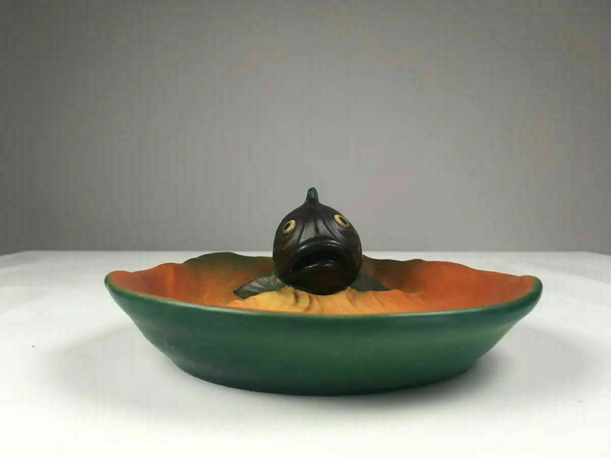 photo furniture Danish Hand Crafted Art Nouveau Fish Ash Bowl By Axel Sorensen For P. Ipsens Enke 1920's
