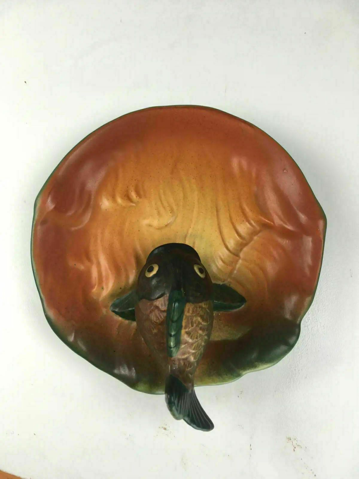 photo for sale Danish Hand Crafted Art Nouveau Fish Ash Bowl By Axel Sorensen For P. Ipsens Enke 1920's