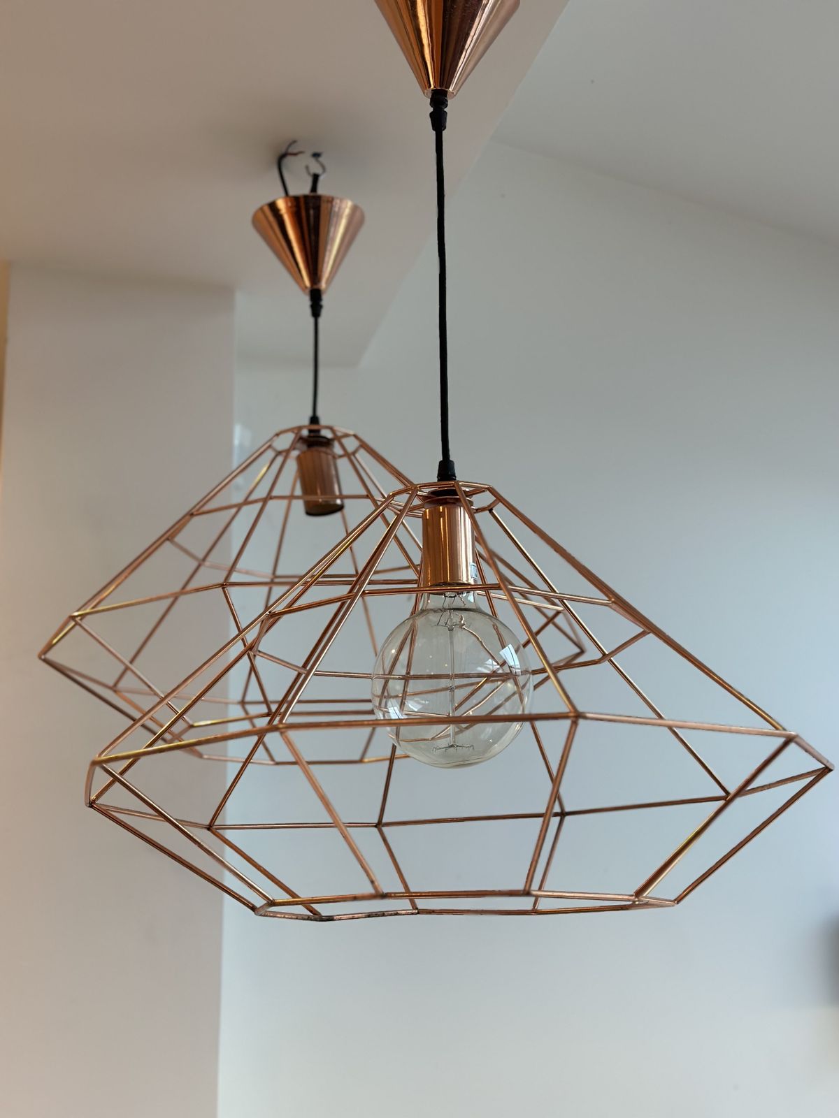 Pair Of Copper Coloured Pendant Lights