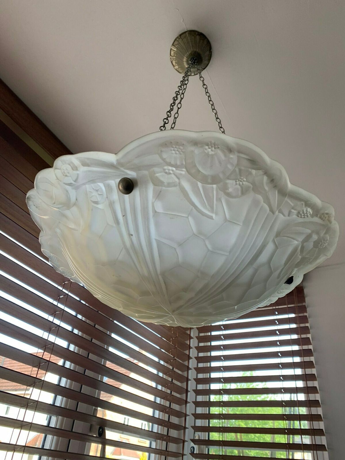Original Antique Art Deco Chandelier By Degue C1930 C/W Original Rose photo 1450.0