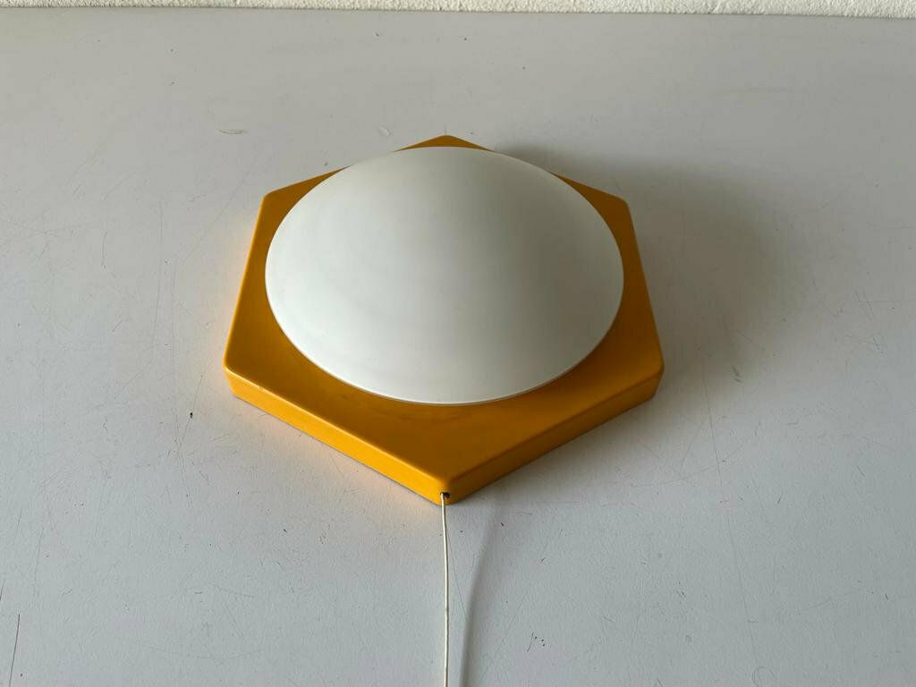 Pop Art Orange Metal & Milk Round Glass Single Sconce By Rolf Krüger For Heinz Neuhaus Leuchten, 1970s, Germany photo for sale