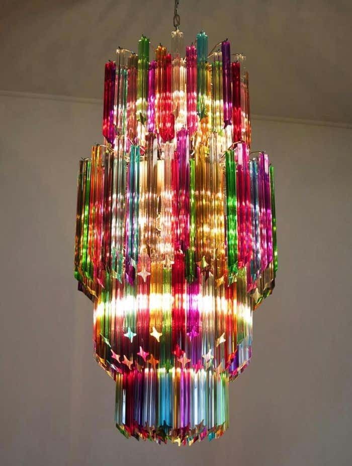 Trio Of Monumental Multicolored Prism Chandeliers, Murano photo 16818.0