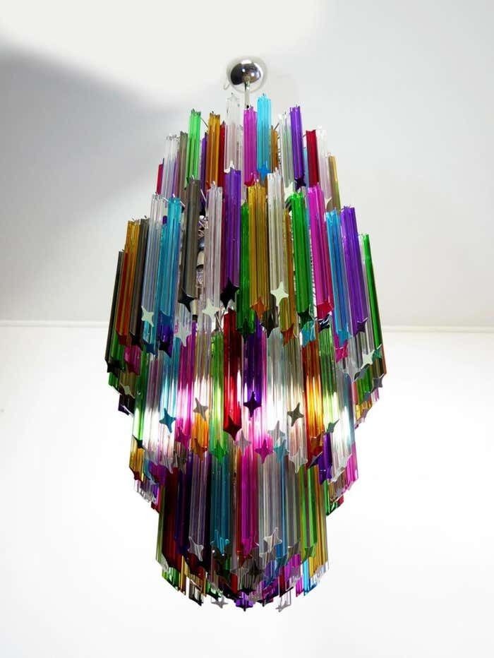photo for sale Trio Of Monumental Multicolored Prism Chandeliers, Murano
