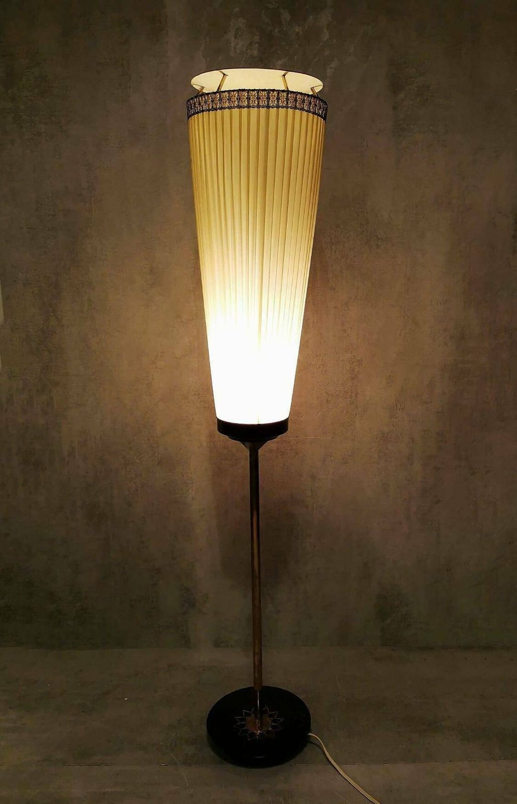 Mid Century Modern Brass And Illustrated Fabric Floor Lamp, 1950s, Germany