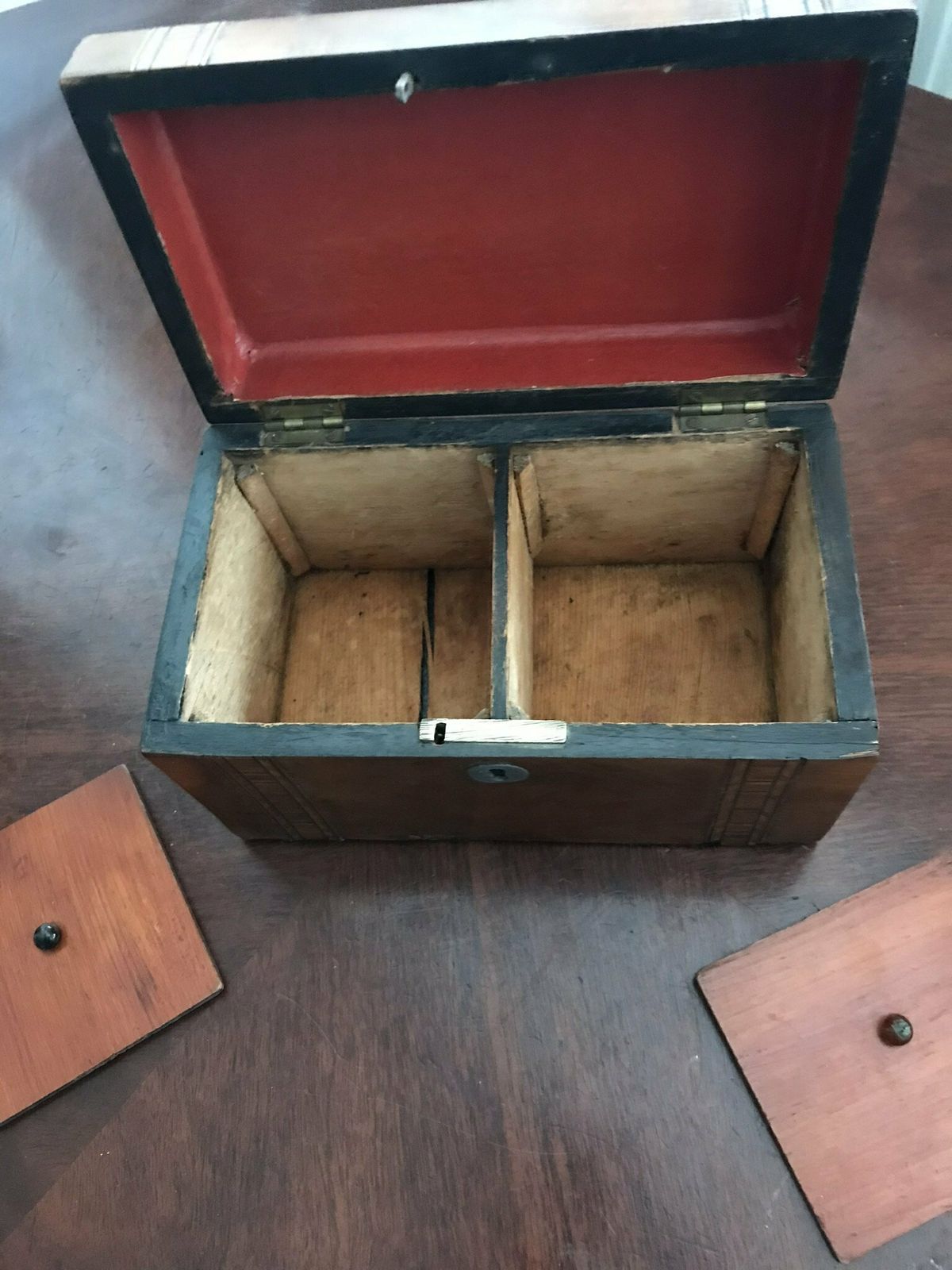 Pretty Antique Victorian Marquetry Inlaid Mahogany Twin Tea Caddy photo vinterior
