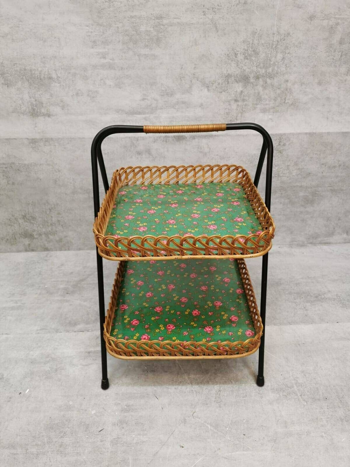 Italian Ripiano And Wicker Side Table Service Plates, 1970s photo for sale
