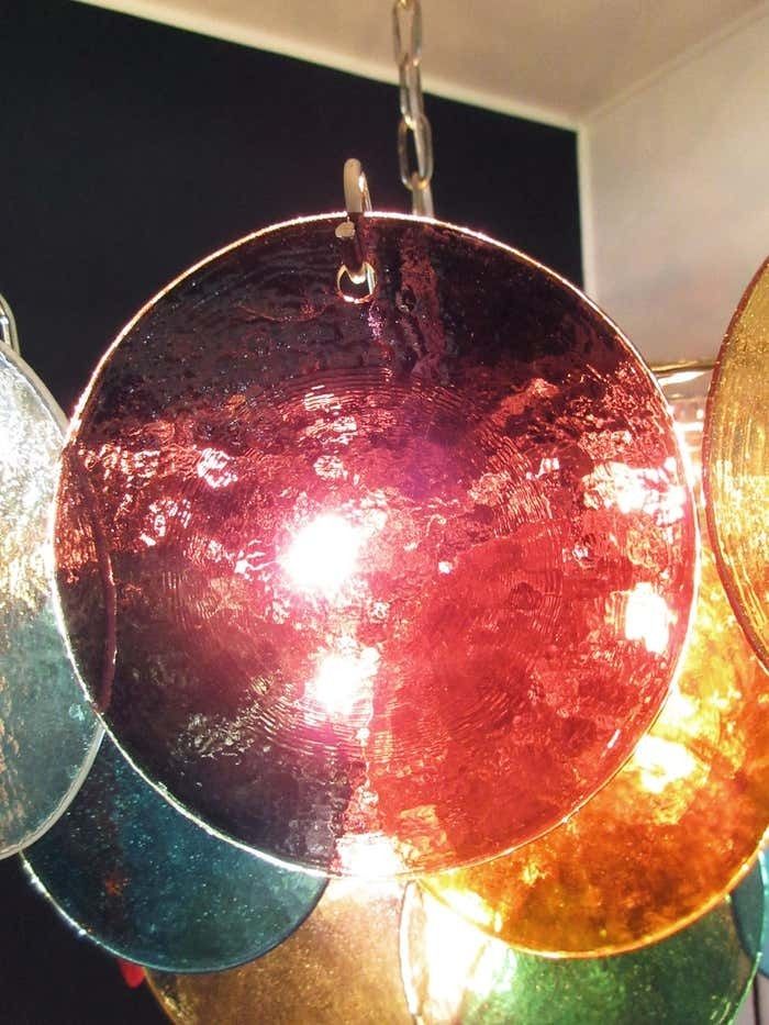 photo vintage Italian Multicolored Glass Disks Chandelier, Murano