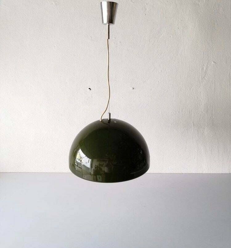 Reggiani Goffredo Wonderful Green Metal Suspension Lamp, 1960s Italy photo for sale
