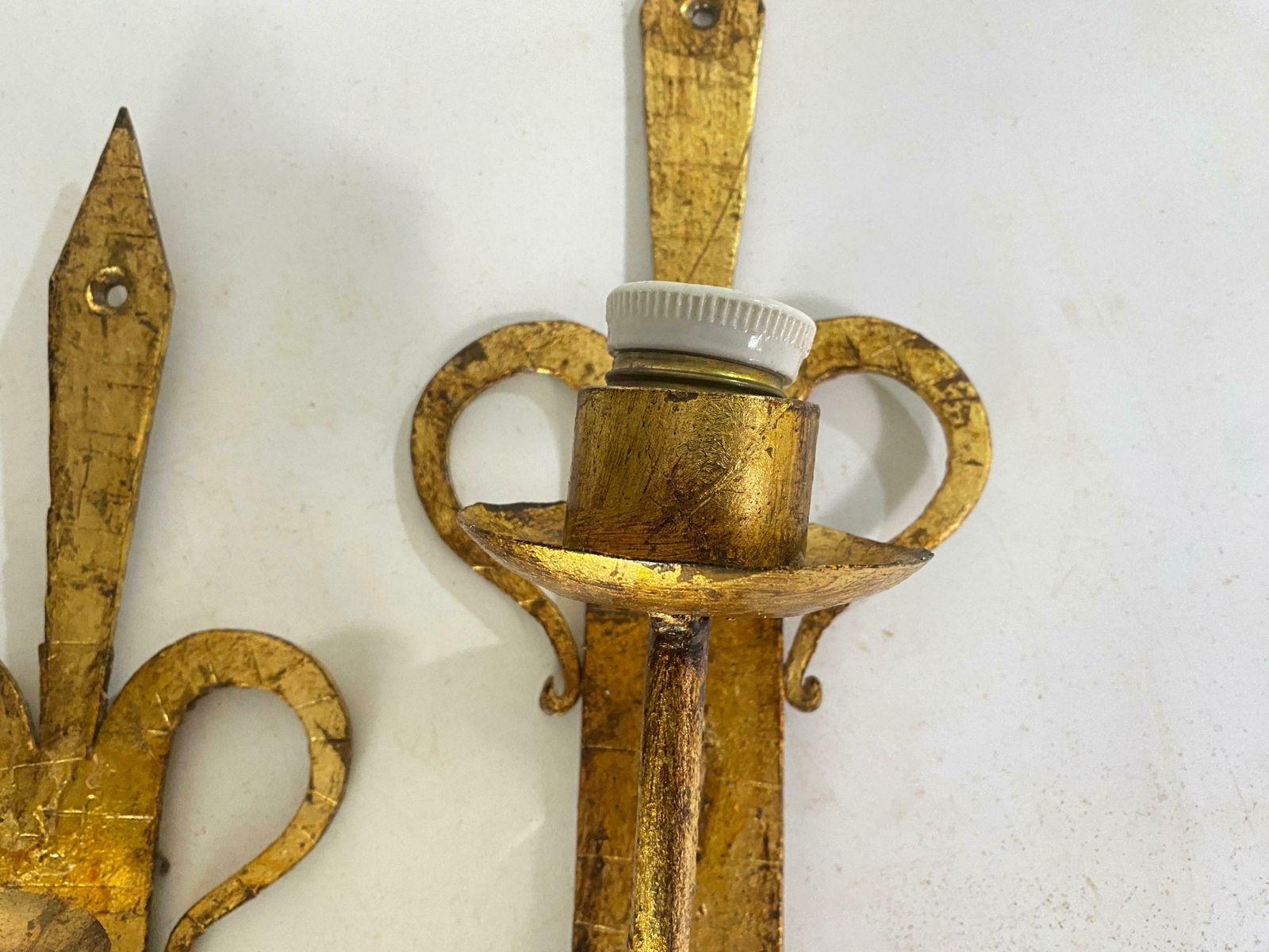 Pair Of Vintage Iron French Sconces Gold Color 20th Century photo buy