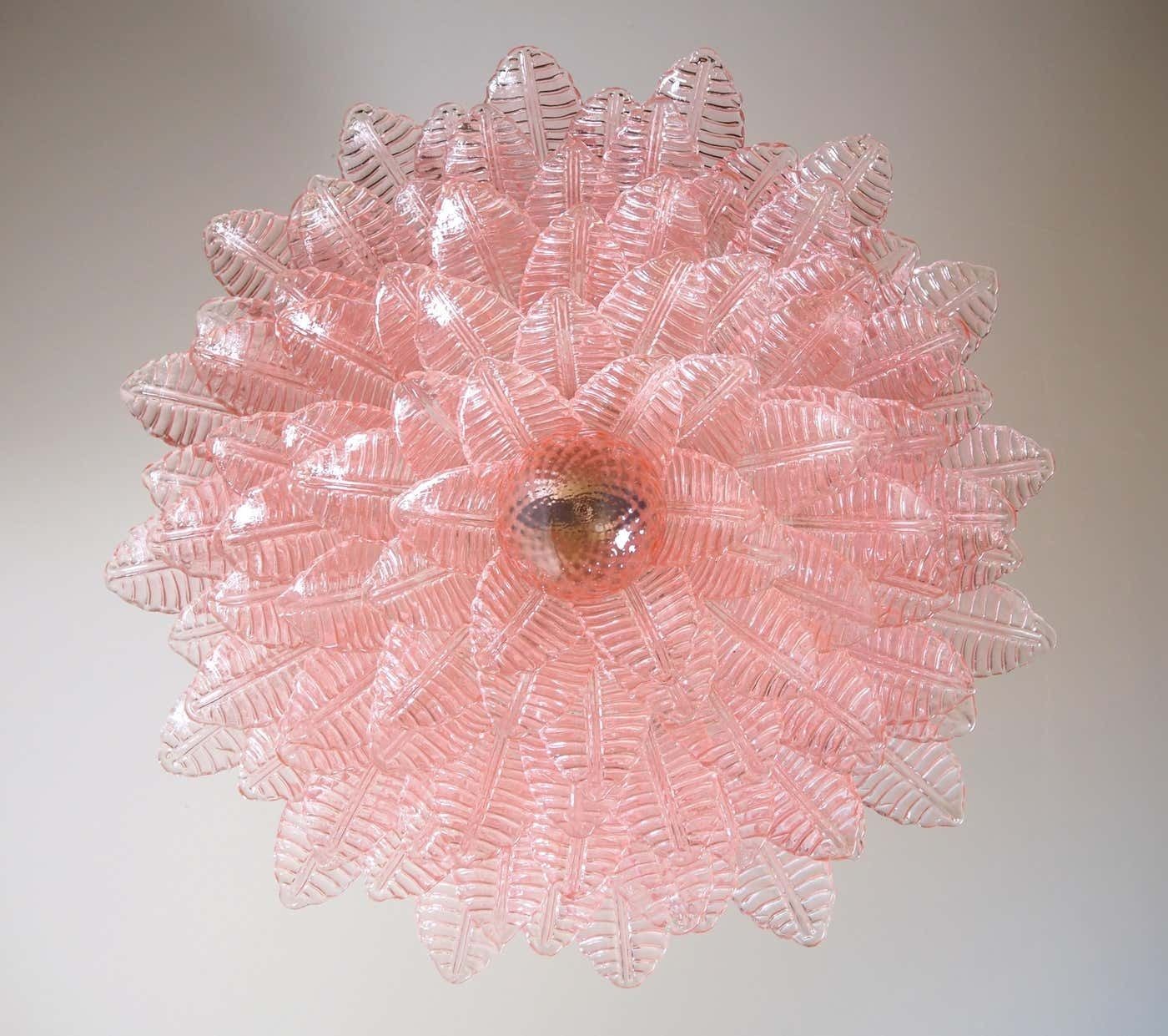 Pair Italian Pink Glass Ceiling Light Chandeliers, Murano, 1990 photo for sale
