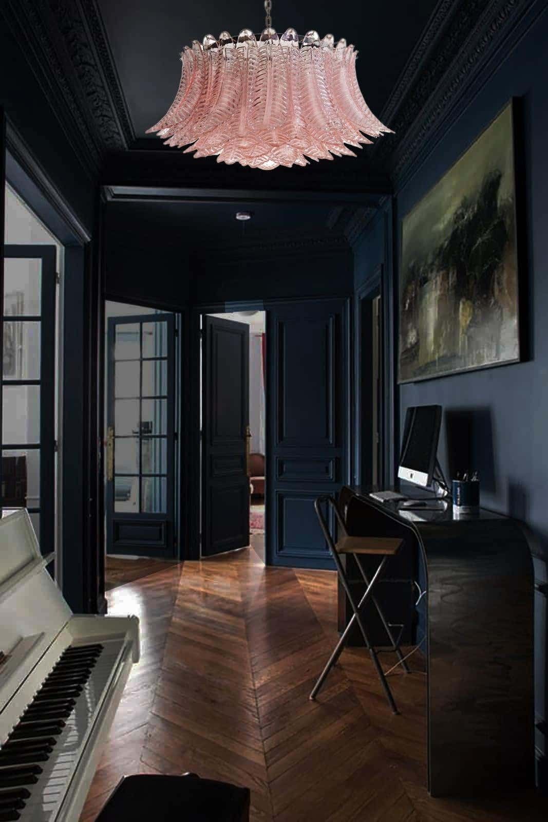 Pair Italian Pink Glass Ceiling Light Chandeliers, Murano, 1990 photo Lighting