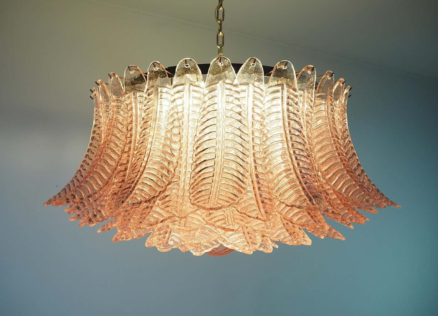7929.0 Pair Italian Pink Glass Ceiling Light Chandeliers, Murano, 1990 photo