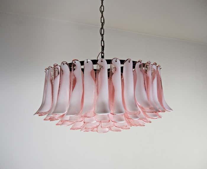 Amazing Pair Murano Pink Petal Chandeliers photo furniture