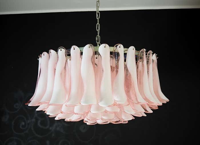 Amazing Pair Murano Pink Petal Chandeliers photo 6407.0