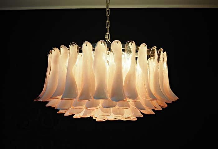 Lighting Amazing Pair Murano Pink Petal Chandeliers photo