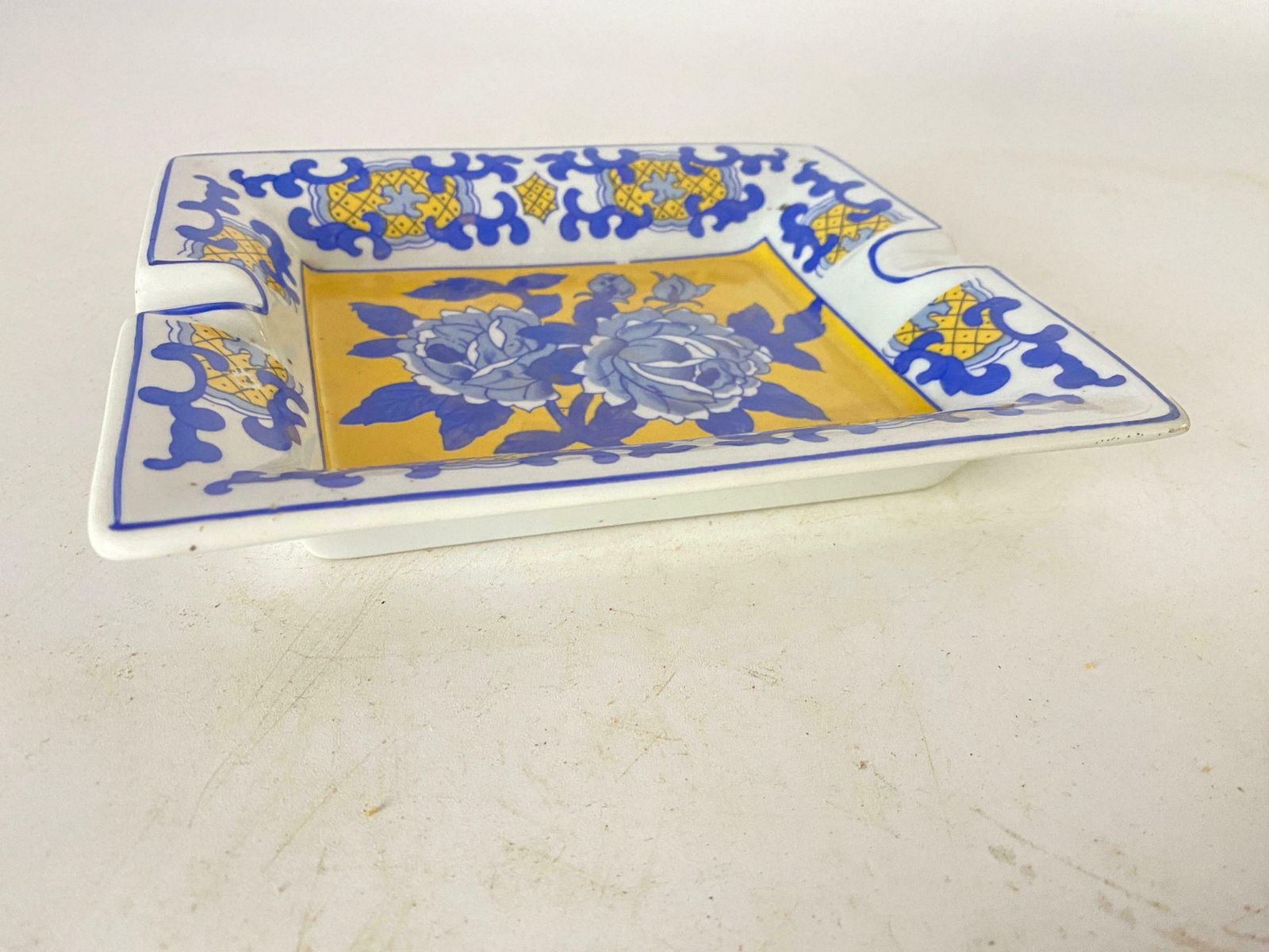 Ceramic Blue And Yellow Ashtray Or Vide Poche Circa 1960 Italy photo 288.0