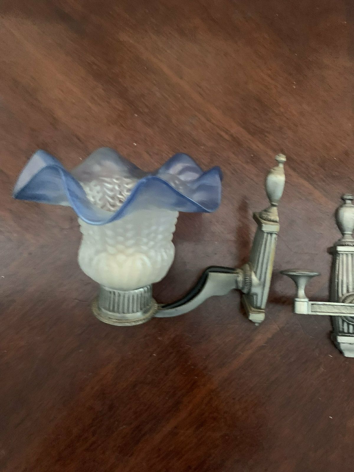 Pair Of Vintage 80s French Art Nouveau Style Blue & White Hallway Wall Lights/Sconces C/W Matching Coat Hooks photo 375.0