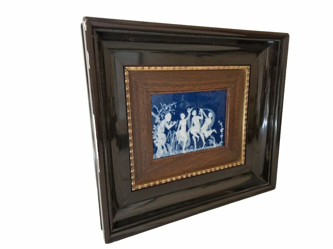 Limoges Porcelain Cameo Of Pan With Dancing Nymphs  Framed Mythology Ceramic Wall Art Hanging photo furniture