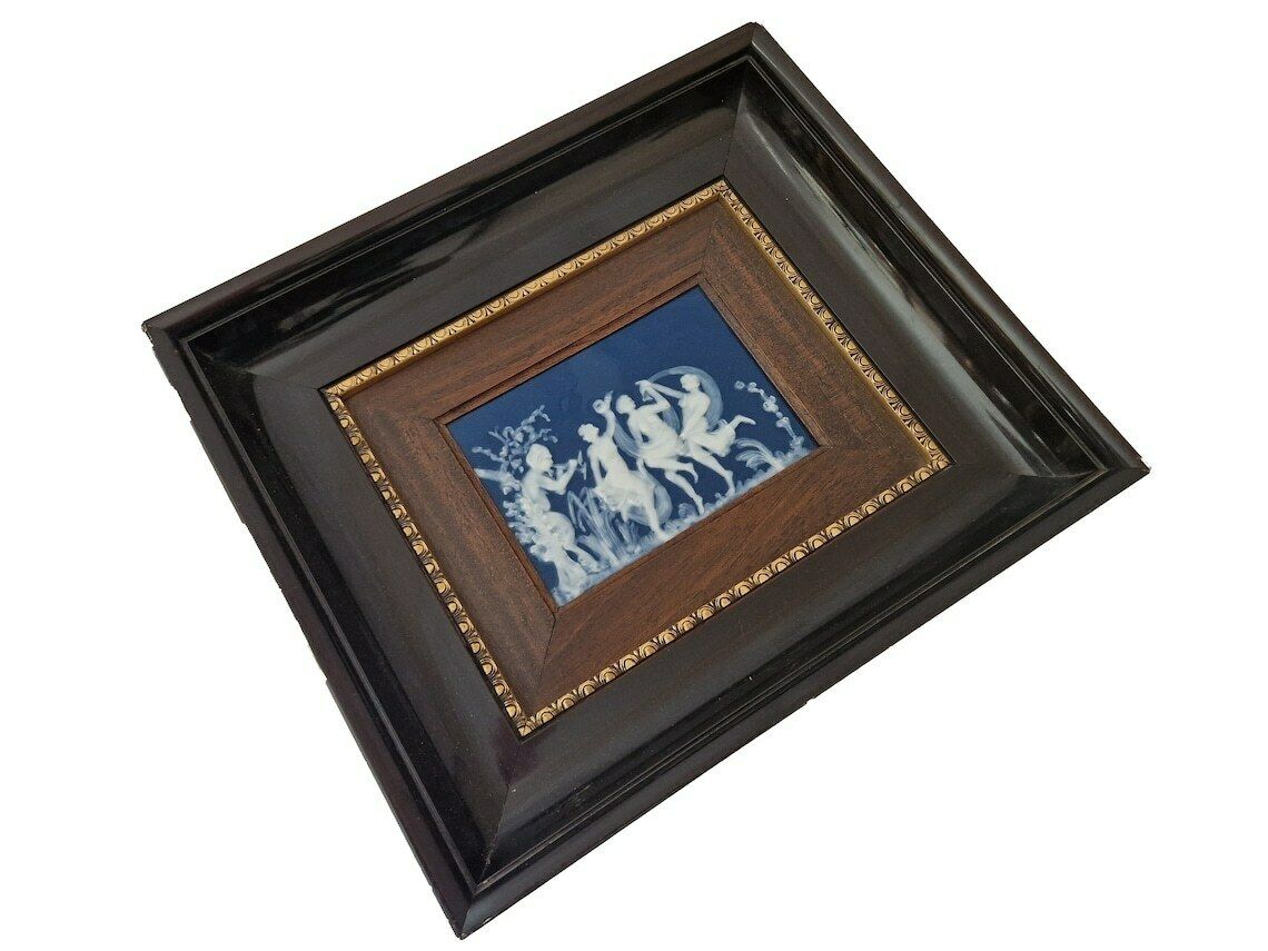 Limoges Porcelain Cameo Of Pan With Dancing Nymphs  Framed Mythology Ceramic Wall Art Hanging photo for sale