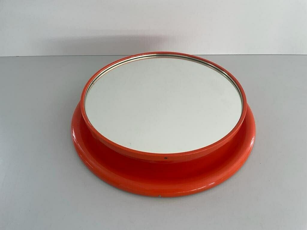Wonderful Orange Metal Pop Art Italian Round Wall Mirror, 1970s, Italy