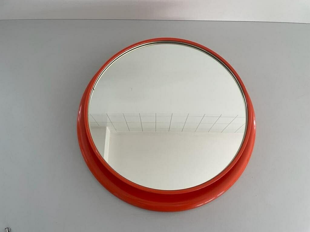 Wonderful Orange Metal Pop Art Italian Round Wall Mirror, 1970s, Italy photo vintage
