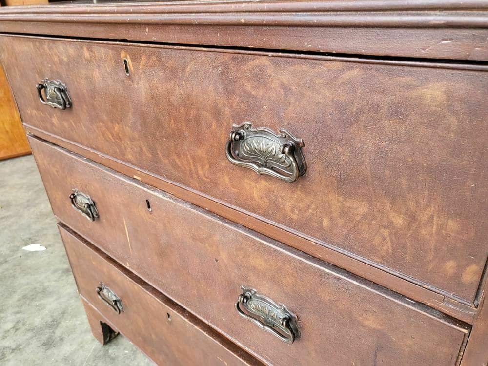 Antique Victorian Small Chest Of Drawers Bracket Feet 3 Drawers Brass Handles photo vintage