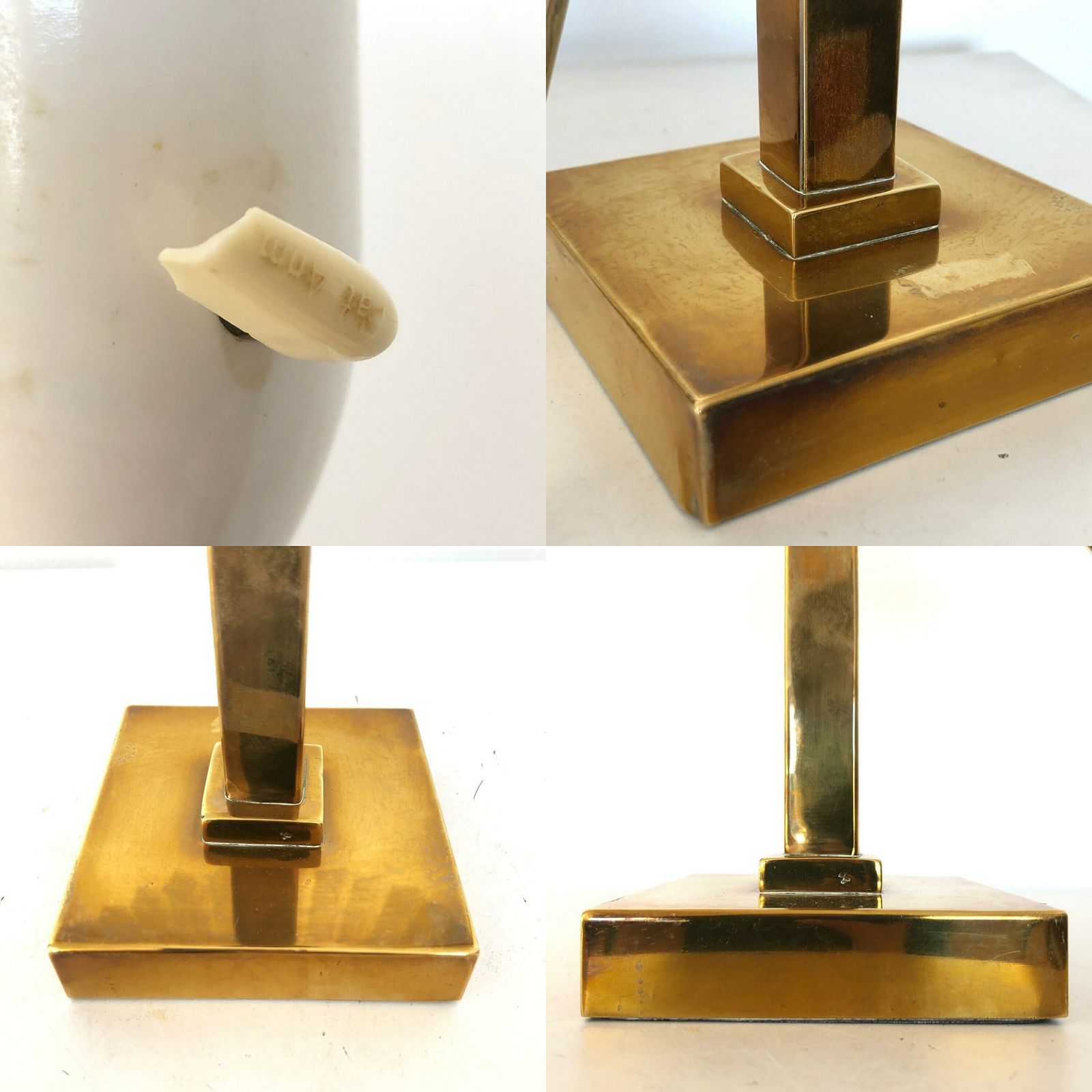 Danish Elegant Vintage Art Deco Table Lamp With Brass Base And White Pleated Shade photo vintage