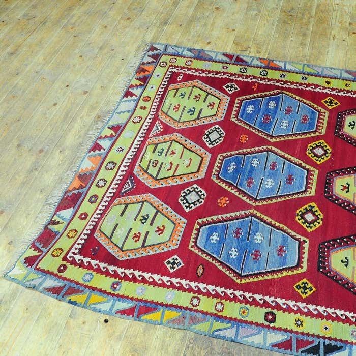 photo for sale Antique Colorful Turkish Sarkisla Kilim Rug Ca. 1930