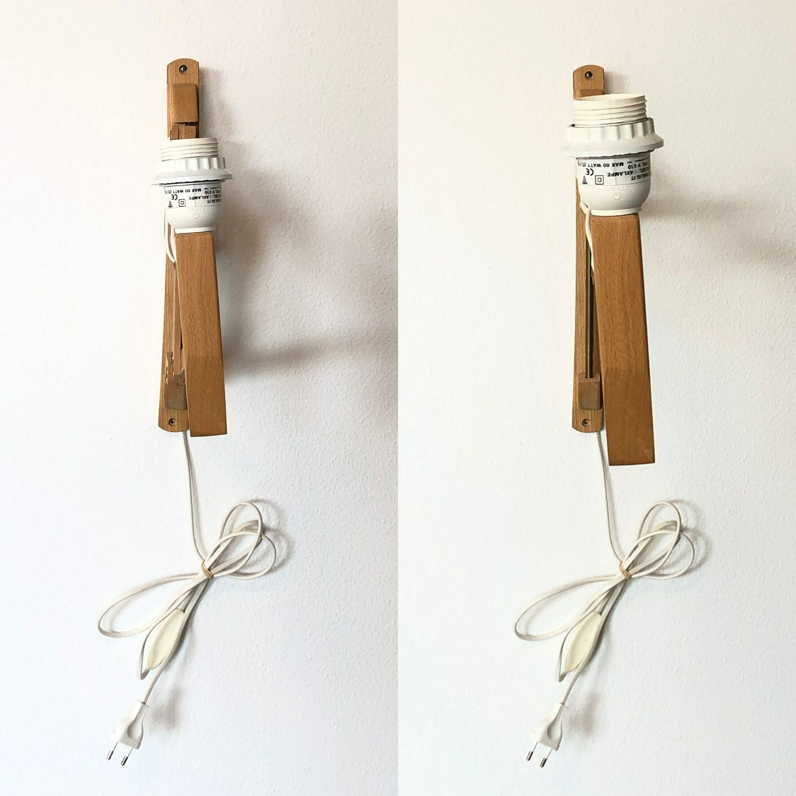 Mid Century Vintage Danalight Scissor Wall Lamp From Denmark In Wood With Blue Vintage Pleated Fabric Shade photo vinterior