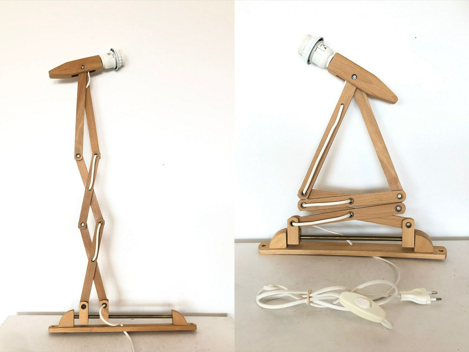 Mid Century Vintage Danalight Scissor Wall Lamp From Denmark In Wood With Blue Vintage Pleated Fabric Shade photo buy