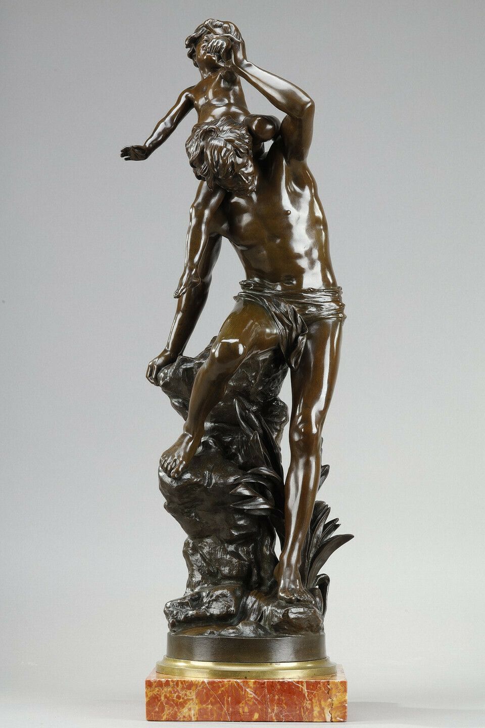 Brown Patina Bronze Of A Man Carrying A Child On His Back, By Gaston Leroux (1854 1942) photo furniture